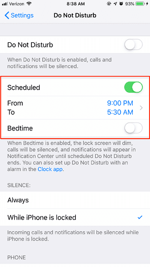 iPhone do not disturb -scheduled DND